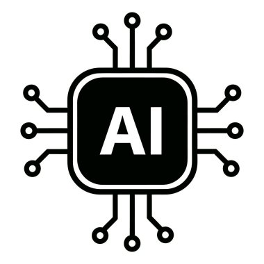 Yapay zekanın basit bir gösterimi. Bağlantıları olan bir çip ve harfleri kalın ve temiz bir şekilde kullanılıyor..