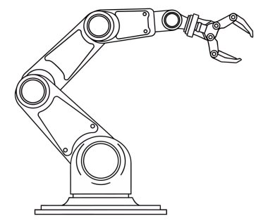 Endüstriyel otomasyonu, üretim süreçlerini ve hassas mühendisliği temiz bir taslak tarzında gösteren bir robot kolu çizimi