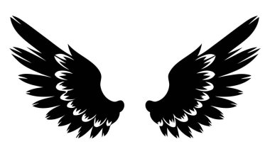 Beyaz arka planda siyahlar içinde stilize edilmiş bir çift kanat. Yaratıcı projelerinize biraz fantezi ya da zarafet katmak için mükemmel..
