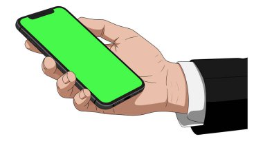 Yeşil renkli anahtar ekranlı akıllı telefonu tutan bir el uygulama modelleri ve sunumlar için mükemmeldir.