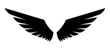 Yaratıcı projeler, logolar ya da özgürlüğün sembolik temsilleri için ideal, beyaz arka planda geniş bir siyah kanat çizimi