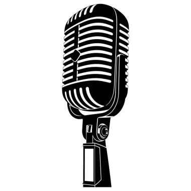 Klasik bir mikrofonun detaylı bir çizimi. Ses, müzik ve retro temaları temsil etmek için mükemmel. Siyah ve beyaz görüntüleme.