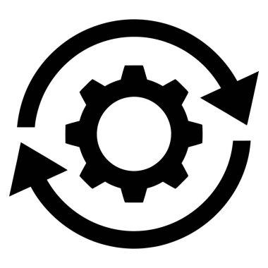a simple icon showing a gear with arrows circling it, representing process automation, continuous loops, and system synchronization concepts