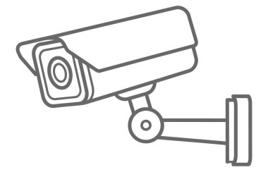 Bu basit bir güvenlik kamerası taslağı. Duvara monte edilir ve beyaz bir arkaplanda sergilenir. Asgari ve modern.