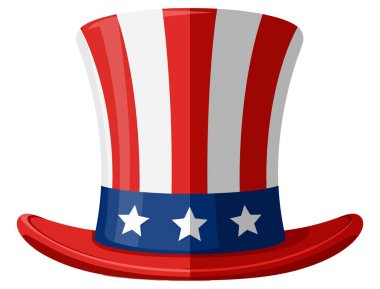 Yıldızlı ve çizgili vatansever şapka. Bağımsızlık günü ya da herhangi bir Amerikan kutlaması için mükemmel. Özgürlük ve birliğin sembolü..
