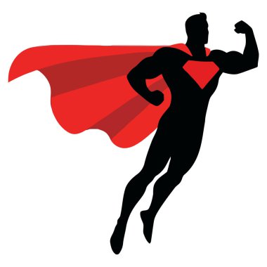 Kudretli Süper Kahraman Silueti Güçlü Kas Gücü ve Cesaretle Uçuyor