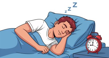 Genç adam, onu uyandırmaya hazır bir çalar saatin yanında mışıl mışıl uyuyor.