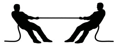 İki siluetli insan bir halat çekme müsabakasına katıldı.