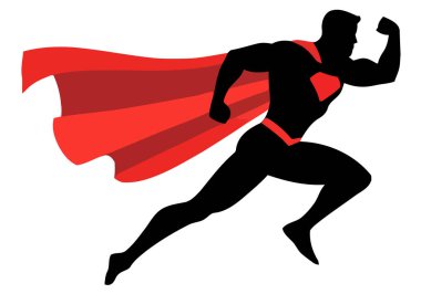 Dinamik Süper Kahraman Koşan Eylem Poz Silueti Akan Pelerinli