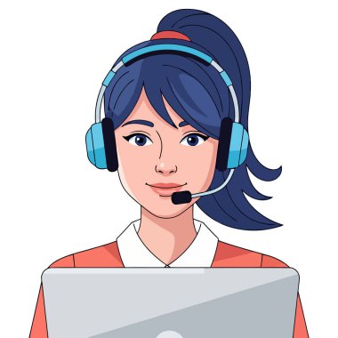 Müşteri Hizmetleri Desteği için Dizüstü bilgisayarda çalışan Kulaklık Takan Genç Kadın Operatör