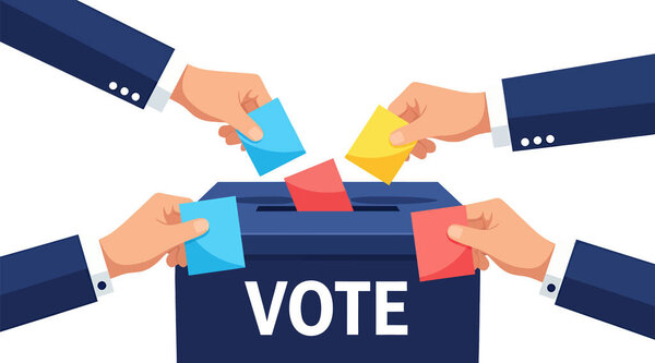 Люди, голосующие в урне для голосования во время избирательной кампании