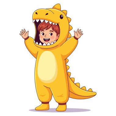 Sevimli Çocuk Sevimli Sarı Dinozor Kostümünden Memnun Eğlenceli Çocukluk Maceraları