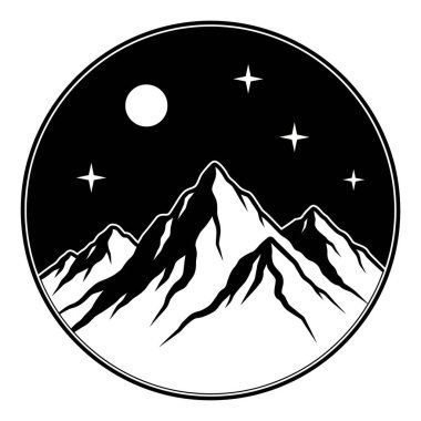Görkemli Dağ Zirveleri Yıldızlı bir gecenin altında Dolunay ile