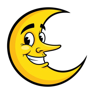 Gülümseyen Hilal Ay Karakteri Parlak Gözlü ve Dostane bir sırıtış