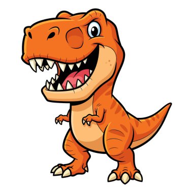 Komik Turuncu Dinozor Karakteri Büyük Dişler ve Mutlu İfade