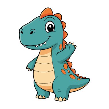 Sevimli Dost Canlısı Karikatür Dinozor Dalgası Merhaba