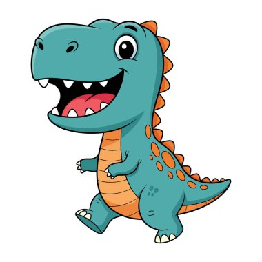 Şirin Teal Dinozor Gülümseyerek Yürüyor