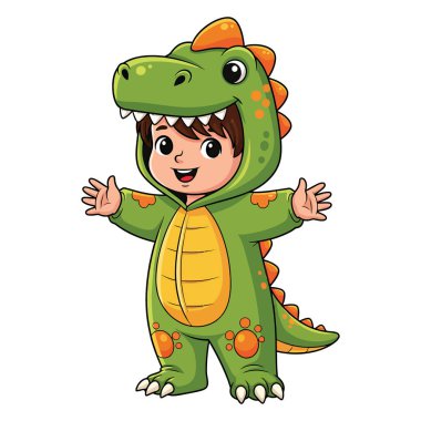 Yeşil Dinozor Kostümü Giydirilmiş Sevimli Çocuk