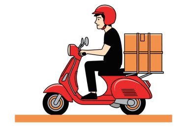 Kırmızı scooterlı bir adam paket teslim ediyor.