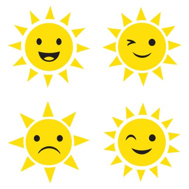 Dört Mutlu Üzgün Göz Kırpan Güneş Işığı İfade Koleksiyonu