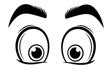 Geniş Gözlü Çizgi Film Karakteri İfade Eden Kaşlarla Aşağıya Bakıyor