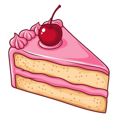 Üstü kirazlı, pembe bir dilim pasta.