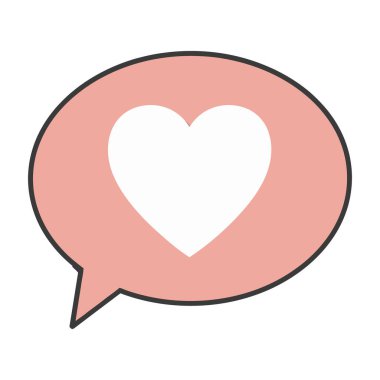 İçinde beyaz bir kalp olan pembe bir konuşma balonu. Sevgi ya da olumlu mesaj iletiyor.