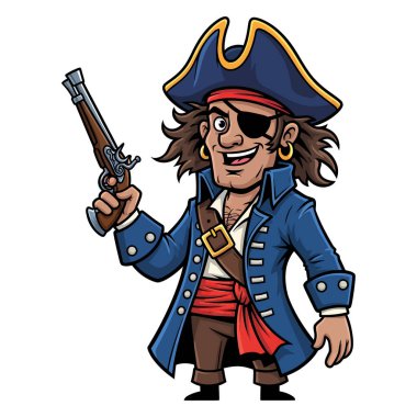 Bir Mutlu Korsan Bir Tabanca Tutuyor Harekete Hazır