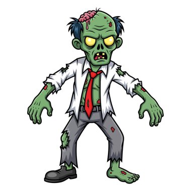 Yırtık Giysili ve Parlayan Gözlü Korkunç Cadılar Bayramı Çizgiromanları 'ndan Bir Ölümsüz Ofis İşçisi Karakteri