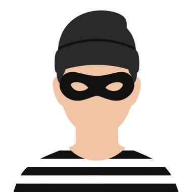 Maske Giyen ve Çizgili Gömlek Giyen Hırsız ya da Hırsızı Sembolize Ediyor