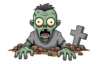 Çizgi film Zombisi Yerden Sürünerek Çıkıyor Mezartaşının Yanında