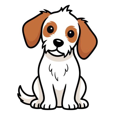 Sevimli Çizgi Film Yavrusu Kahverengi, Beyaz Kürklü ve Büyük İfade Eden Gözleriyle Mutlulukla Oturuyor