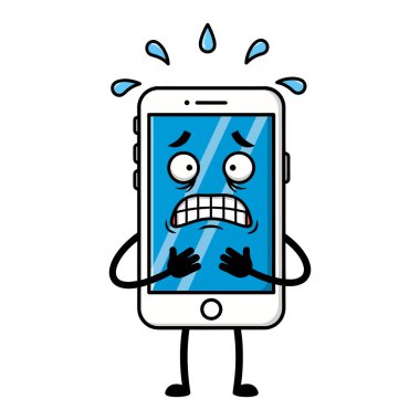 Korkak Akıllı Telefon Karakteri Geniş Gözlü ve Terli Korku ve Kaygı Gösteriyor