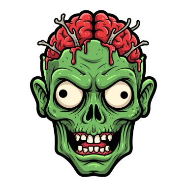 Korkunç Zombi Kafası Açığa Çıkan Beyin ve Parlayan Kan ve Viscera Cadılar Bayramı Karakteri Tasarımı