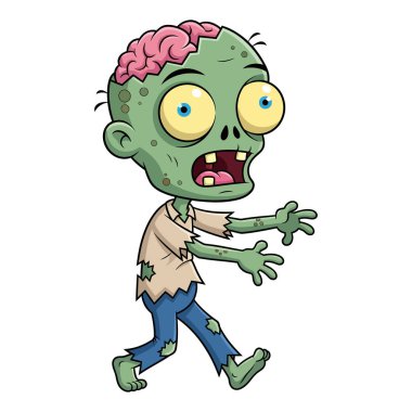 Çizgi film Zombi Karakter Tasarımı Açığa Çıkan Beyin ve Cadılar Bayramı Korku Teması İçin Yırtılmış Kıyafetler