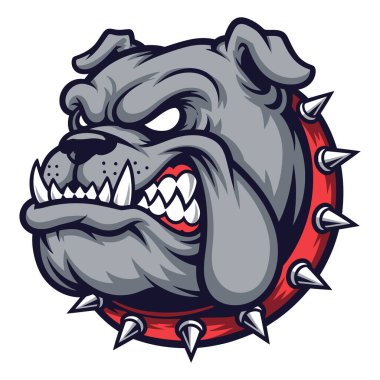 Spor Takımları ve Oyun Grafikleri İçin Çivili Yakalı Vahşi Bulldog Kafa Maskotu Çizimi