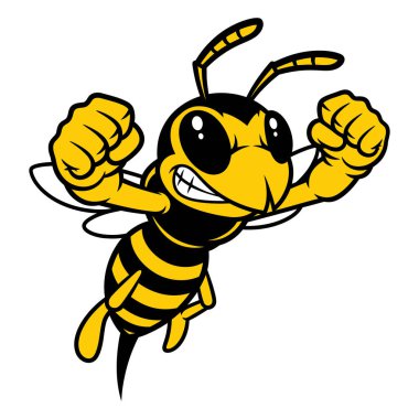 Vahşi çizgi film Eşek Arısı Karakteri Güçlü Yumruklarla Harekete Hazır Havada Yükseldi