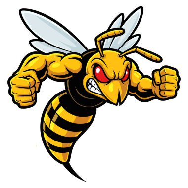 Maskot Savaşçısı Kızgın Sarı Ceketli Böcek Güçlü Kasları ve Saldırgan Duruşu Savaşa Hazır