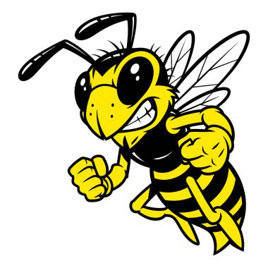 Siyah ve Sarı Çizgili ve Kızgın İfadesi Saldırmaya Hazır Bir Agresif Yaban Arısı Karakteri