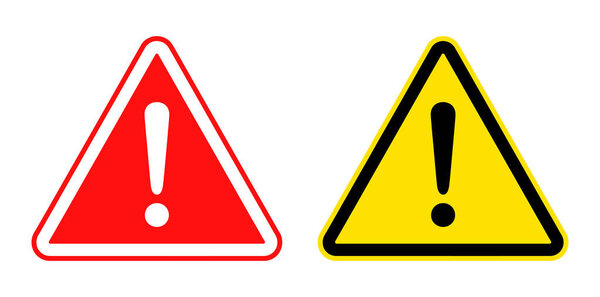 Два предупреждающих знака, показывающих восклицательный знак внутри треугольника один красный и один желтый