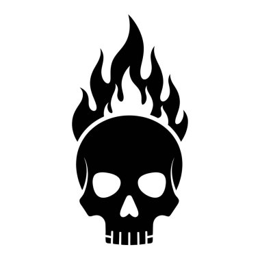 Müthiş Ateşli Kafatası Grafik Tasarımı Yoğun Alevler Tepeden Çıkarılıyor