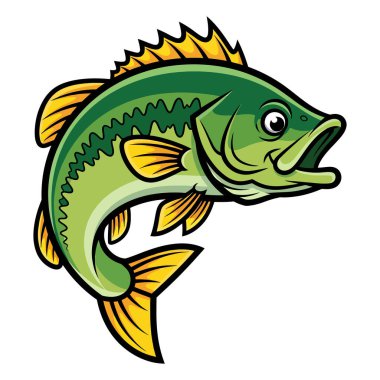 Canlı Yeşil Bas Balığı Sarı Fin ve Dikenli Dorsal Fin ile Sudan Atlıyor