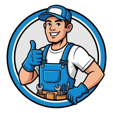 Arkadaş canlısı Profesyonel Tamirci Çember Ambleminde Tulum ve Alet Kemeri Giyiyor