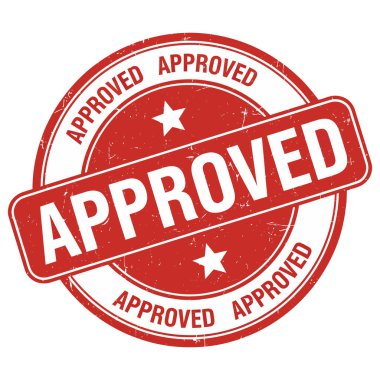 Resmi Onay Damgası Koyu Kırmızı Metin ve Yıldızlarla İşaretlenmiş Projeler ve Öneriler için Pozitif Doğrulama ve Onaylama