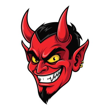 Keskin dişleri ve kötü niyetleri ile parlayan sarı gözlü Kötü Kırmızı Şeytan.