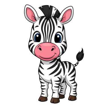 Sevimli Bebek Zebra Gururla duruyor Siyah ve Beyaz çizgili ve Sevimli Gülümseyen Yüzlü