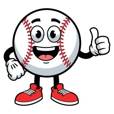 Beyzbol Karakteri Büyük Bir Gülümseme ve Kırmızı Ayakkabıyla Başparmak Kalkıyor Oyunun Hevesini ve Pozitifliğini Gösteriyor