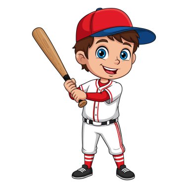 Genç atletik çocuk tutkulu bir şekilde beysbol oynuyor Tahta bir yarasa ile topa vurmaya hazır