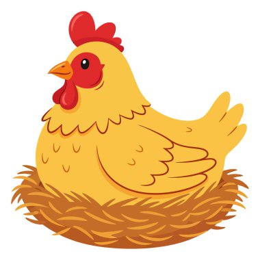 Sevimli Sarı Tavuk Tüyleri Gösterilen Konforlu bir Hasır Yuvasında Rahat Oturuyor