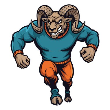 Maskot çizgi filmi Ram Karakter Tasarımı İllüstrasyon Saldırgan Vahşi Hayvan Güçlü Kas Sporcusu